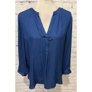 Acos&A  Women’s Blue Long Sleeve V-neck Top Blouse XL